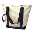 Large 20inch Cotton Canvas Reusable Grocery Shopping Tote Bags Zippered Travel-BLACK/NATURAL-